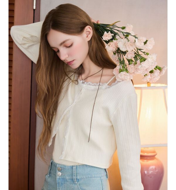  「レース使いキャミカーデセット」|カーディガン|アイボリー