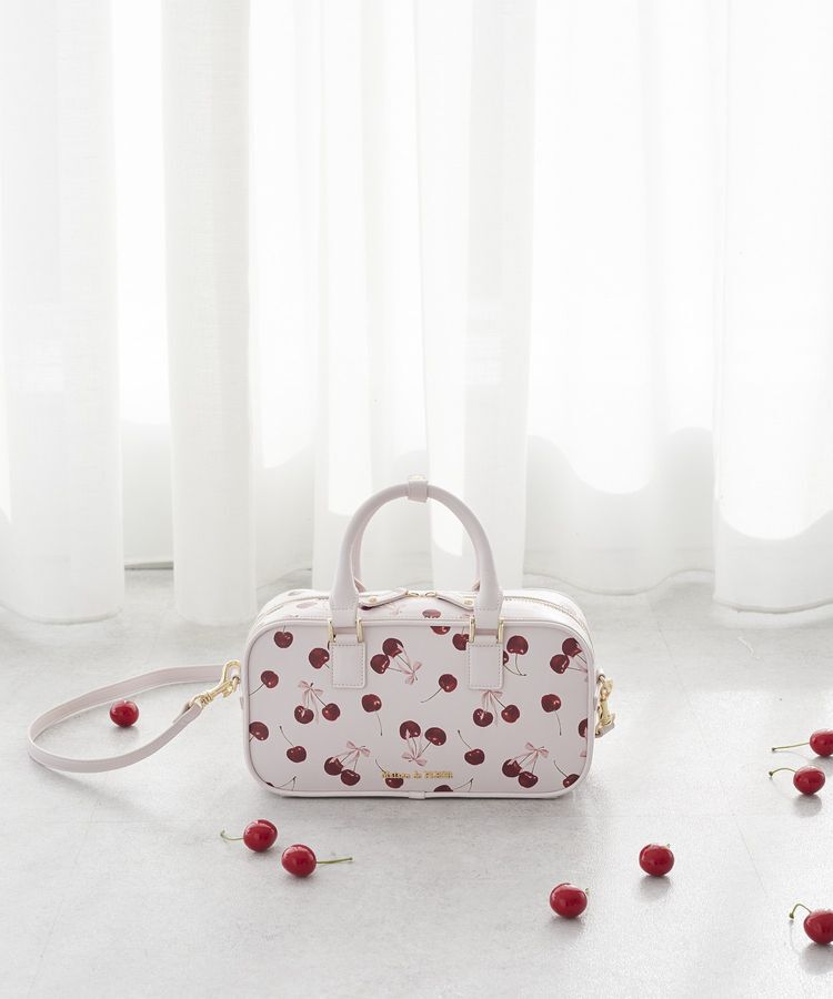 Maison de FLEUR「チェリー柄ボストンバッグ」|ハンドバッグ|ピンク