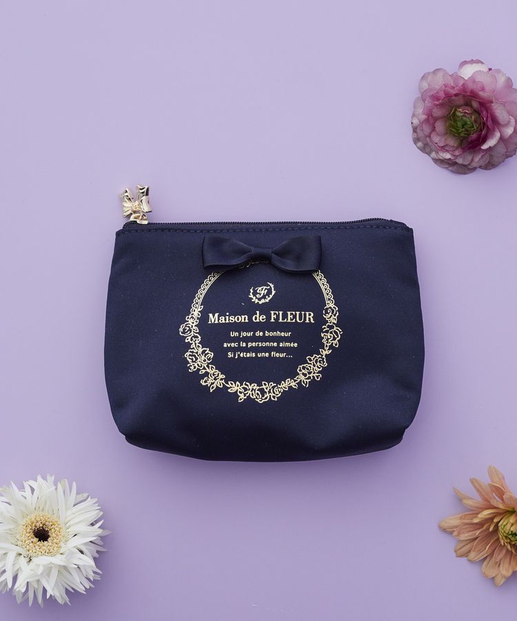 Maison de FLEUR「サテンリボンティッシュケース」|ポーチ|ネイビー