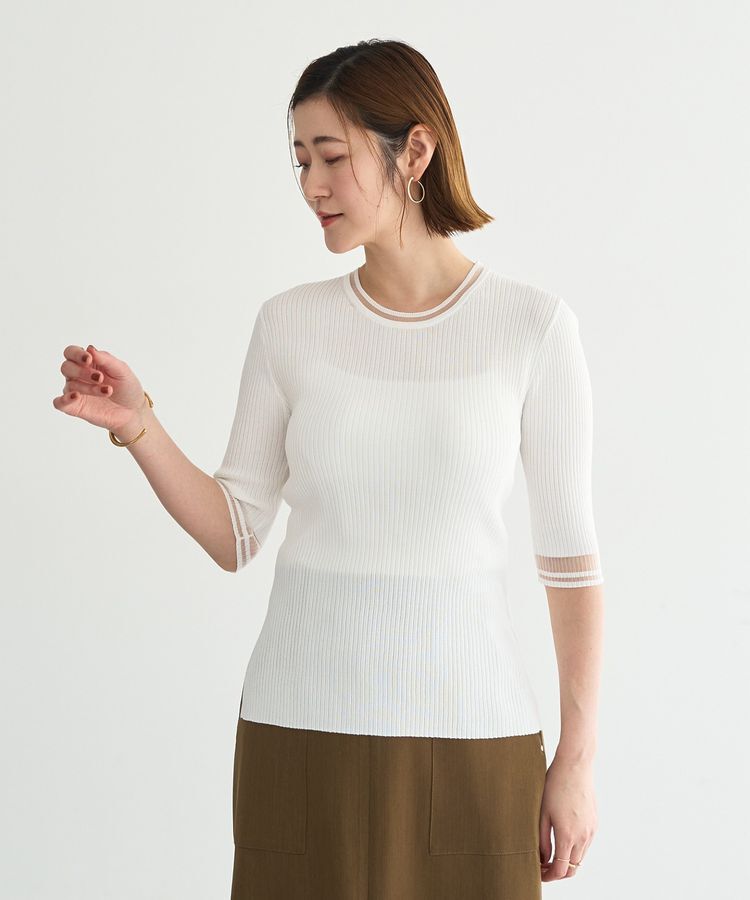 YECCA VECCA「シアーMIX5分袖ニット」|ニット・セーター|