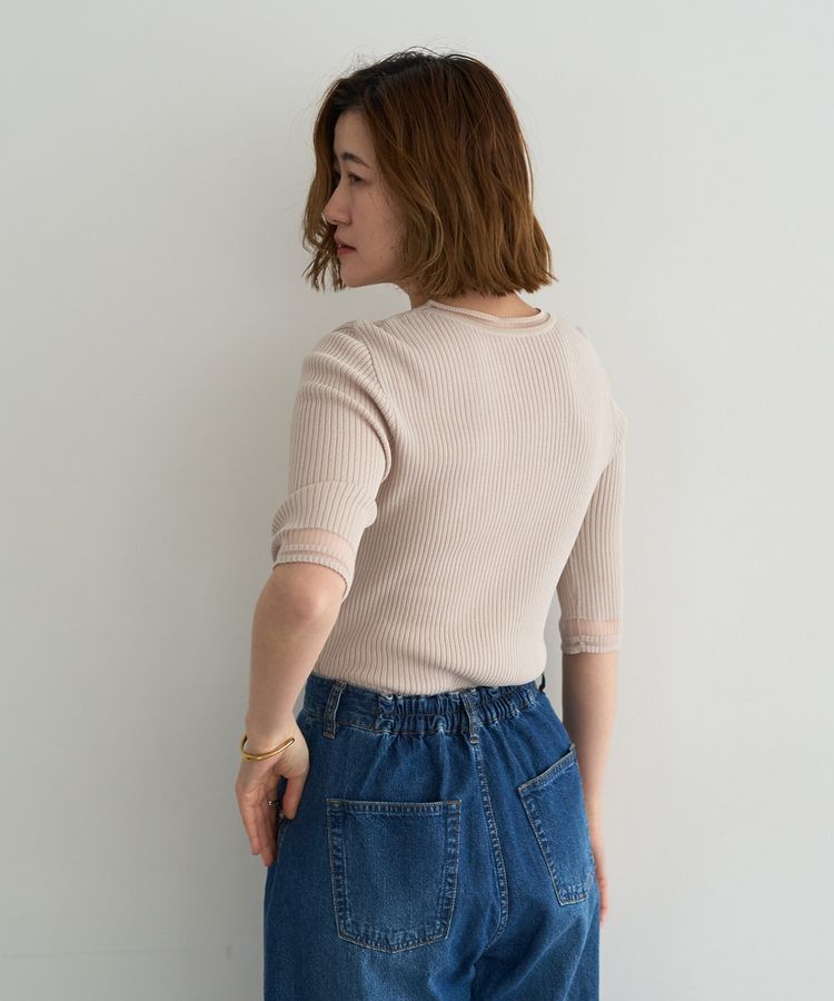 YECCA VECCA「シアーMIX5分袖ニット」|ニット・セーター|