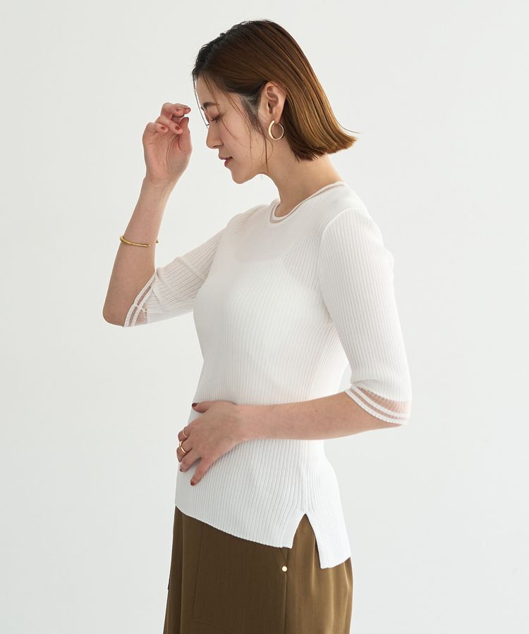 YECCA VECCA「シアーMIX5分袖ニット」|ニット・セーター|