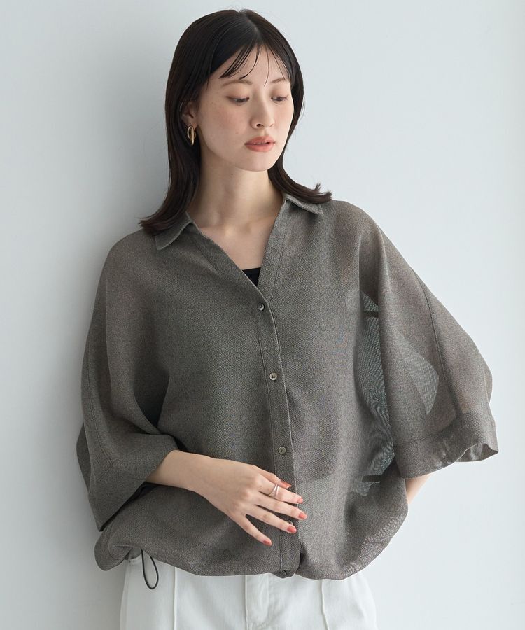 YECCA VECCA「裾ドロストメッシュシャツ」|シャツ・ブラウス|Gray Mixture
