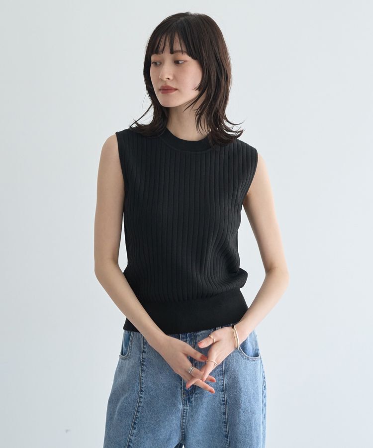 YECCA VECCA「【マシンウォッシャブル】ノースリーブリブニット」|カーディガン|Black
