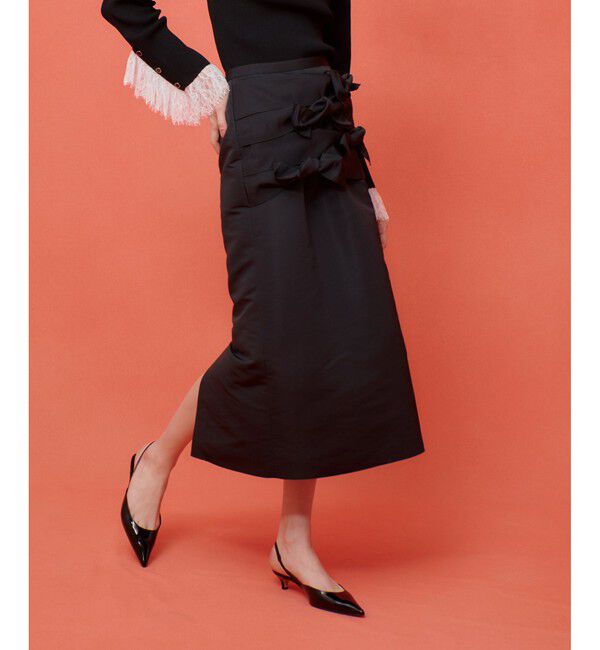 LOULOU WILLOUGHBY「【LOULOU WILLOUGHBY】ランダムリボンタフタスカート」|スカート|ブラック