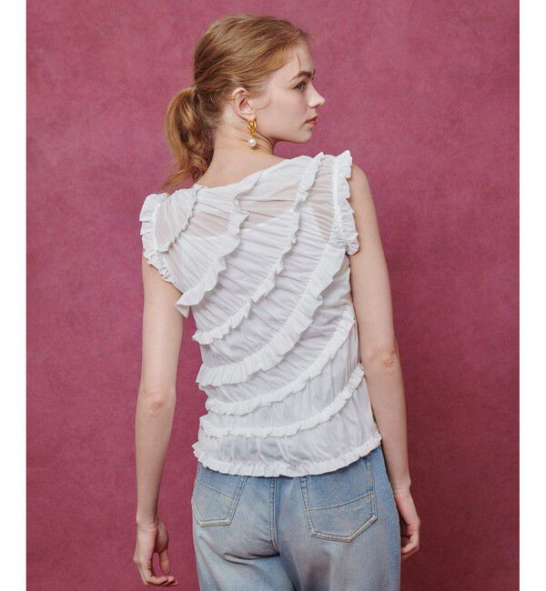 LOULOU WILLOUGHBY「【LOULOU WILLOUGHBY】オーガンジートリコットギャザープルオーバー」|Tシャツ・カットソー|