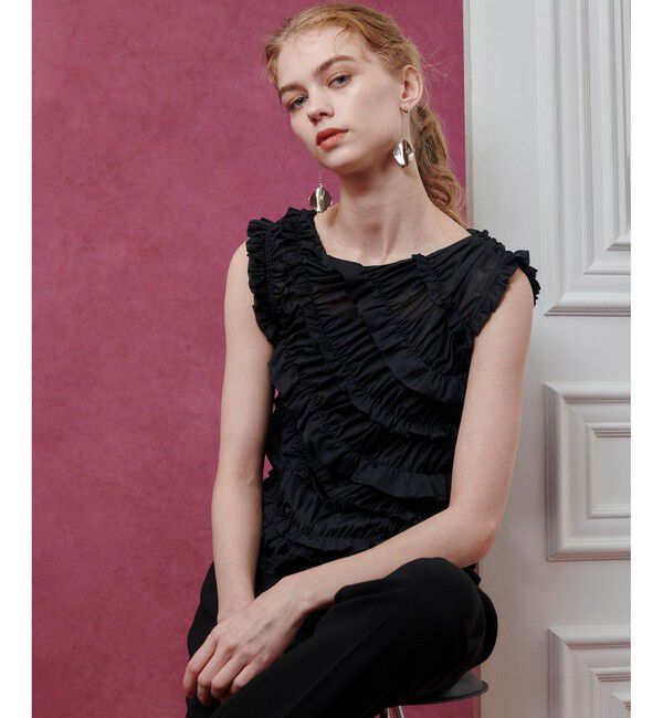 LOULOU WILLOUGHBY「【LOULOU WILLOUGHBY】オーガンジートリコットギャザープルオーバー」|Tシャツ・カットソー|