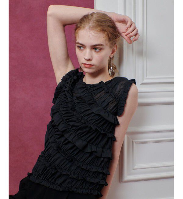 LOULOU WILLOUGHBY「【LOULOU WILLOUGHBY】オーガンジートリコットギャザープルオーバー」|Tシャツ・カットソー|