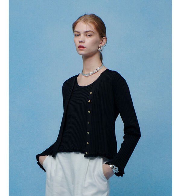 LOULOU WILLOUGHBY「【LOULOU WILLOUGHBY】ワイドリブヘムフリルカーディガン」|カーディガン|ブラック