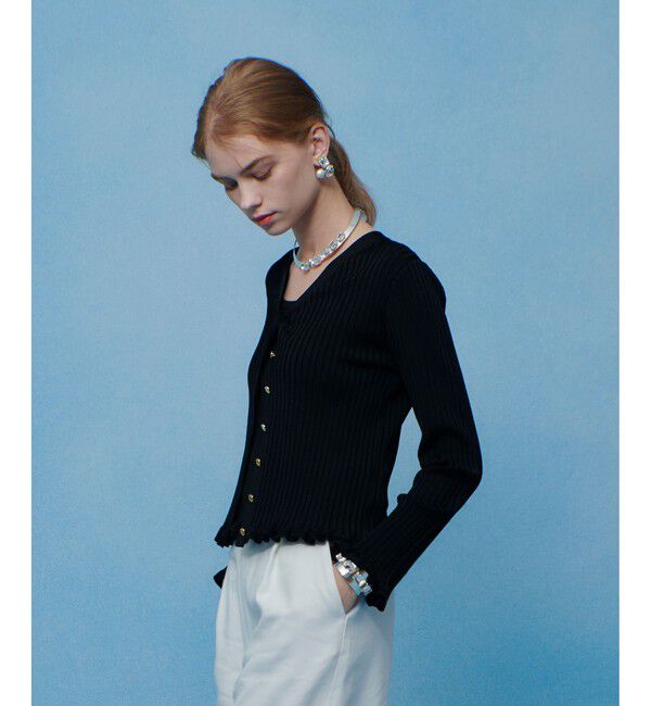 LOULOU WILLOUGHBY「【LOULOU WILLOUGHBY】ワイドリブヘムフリルカーディガン」|カーディガン|