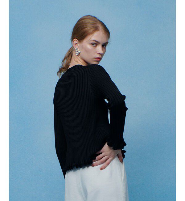 LOULOU WILLOUGHBY「【LOULOU WILLOUGHBY】ワイドリブヘムフリルカーディガン」|カーディガン|