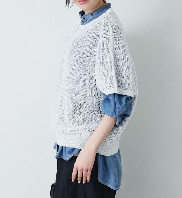  「アイレットデザインテープヤーンハーフスリーブニット」|ニット・セーター|