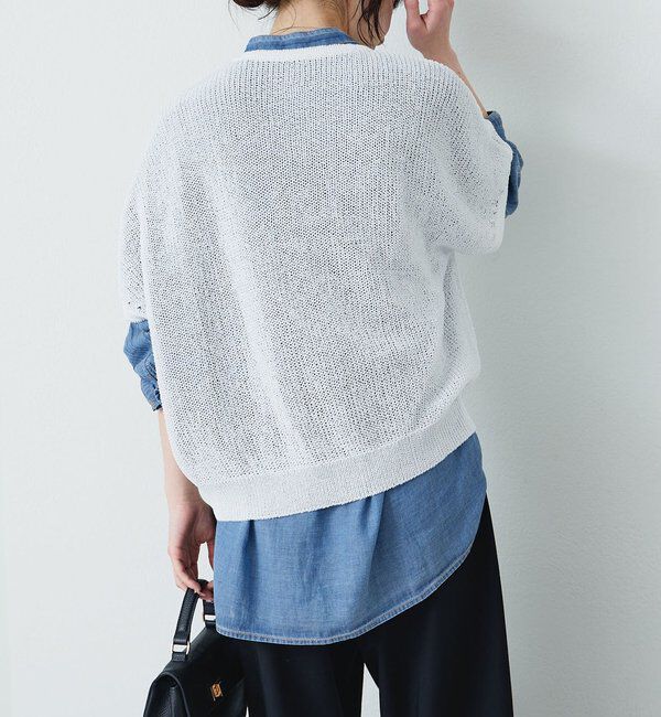  「アイレットデザインテープヤーンハーフスリーブニット」|ニット・セーター|