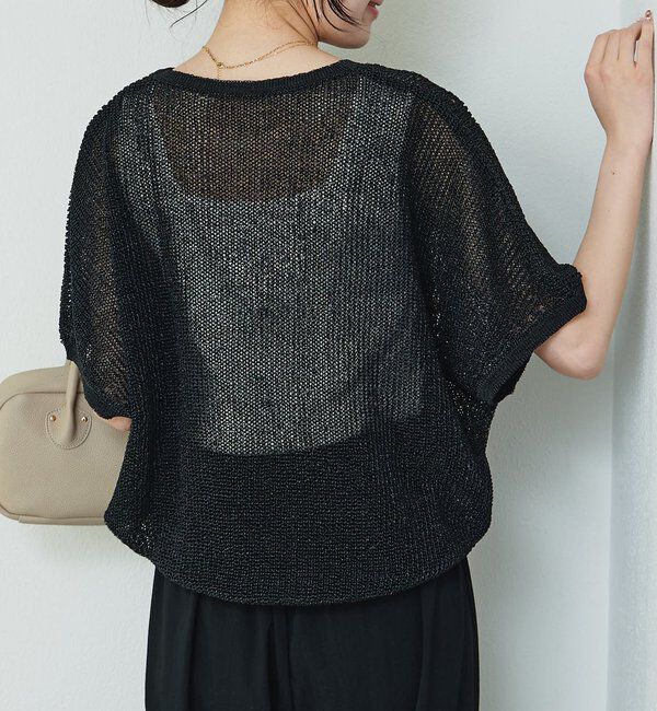  「アイレットデザインテープヤーンハーフスリーブニット」|ニット・セーター|ブラック