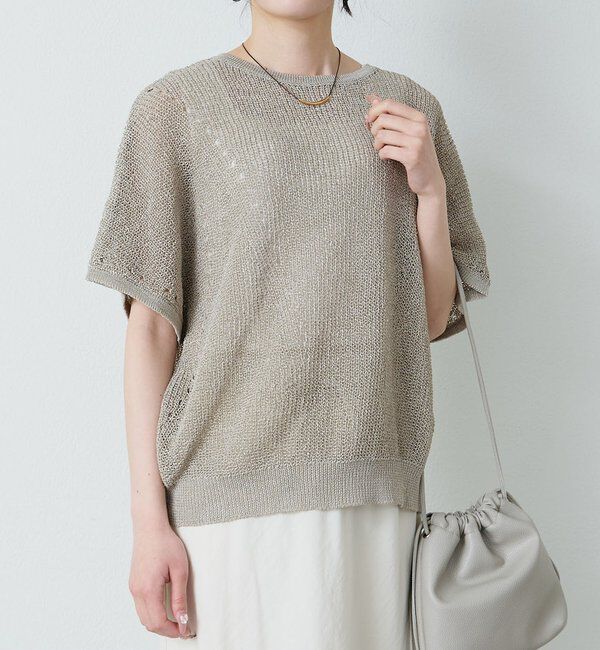  「アイレットデザインテープヤーンハーフスリーブニット」|ニット・セーター|