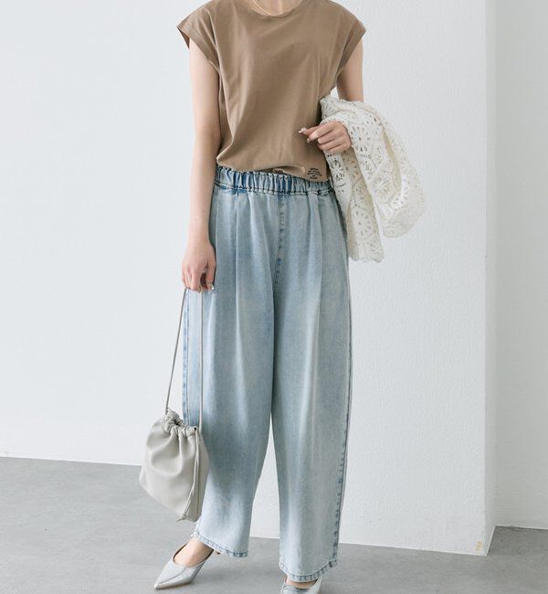  「【汗ジミ防止加工】ワンポイントロゴ刺繍フレンチスリーブTシャツ」|Tシャツ・カットソー|