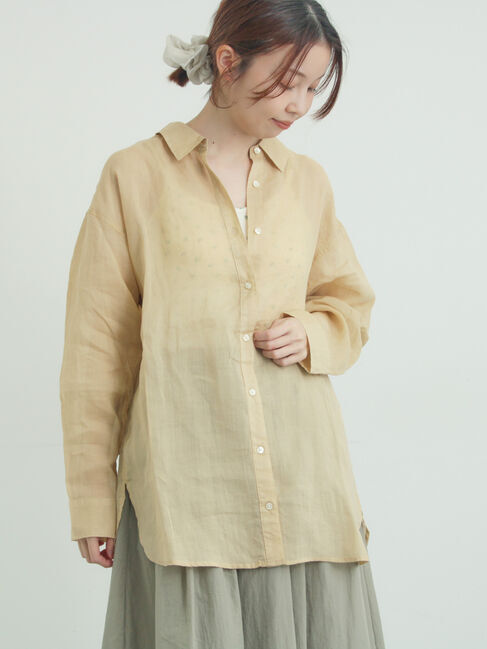 Samansa Mos2「シアーリネンシャツ」|シャツ・ブラウス|ベージュ