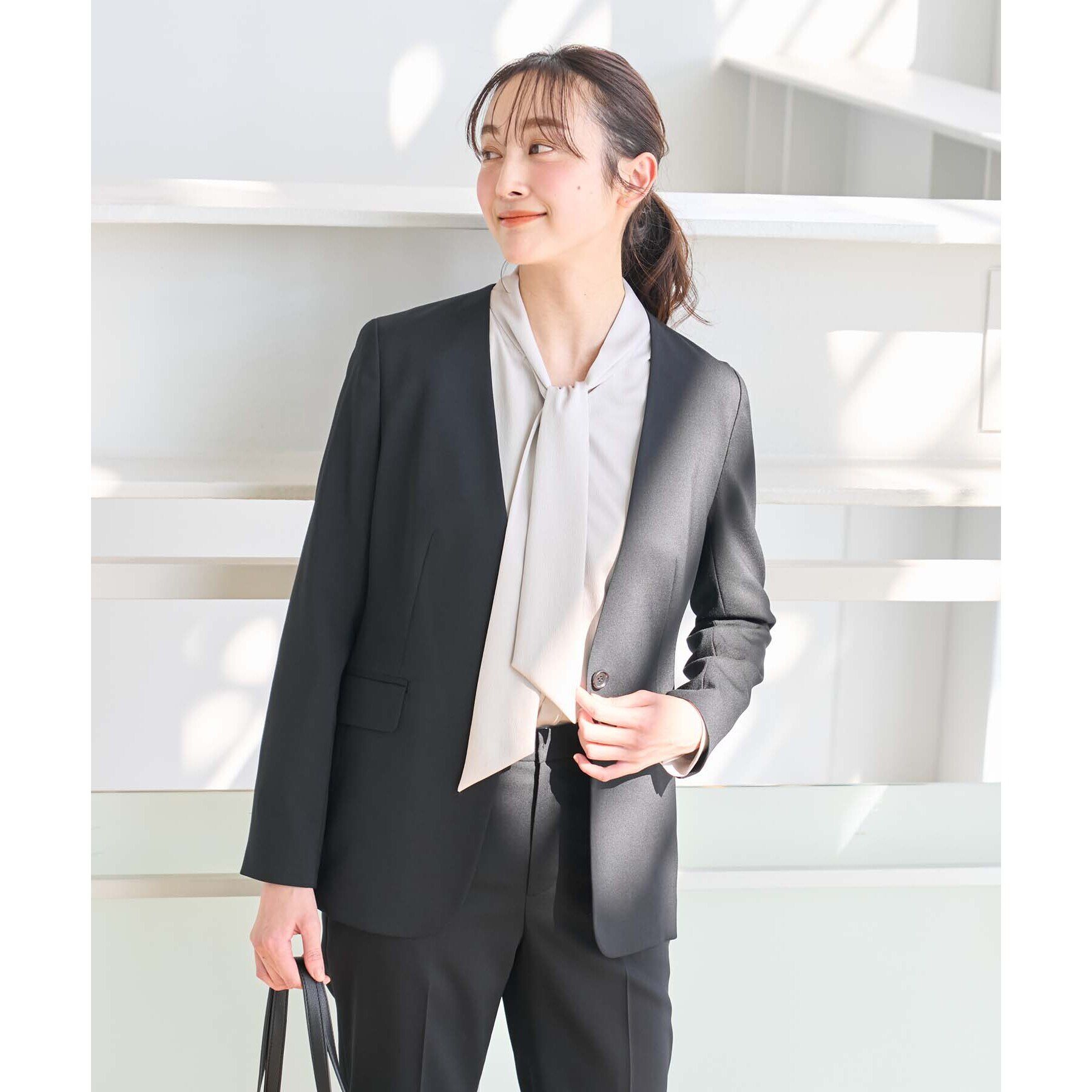 UNTITLED「【軽くて快適！】ウール混 ストレッチノーカラージャケット」|ノーカラージャケット|