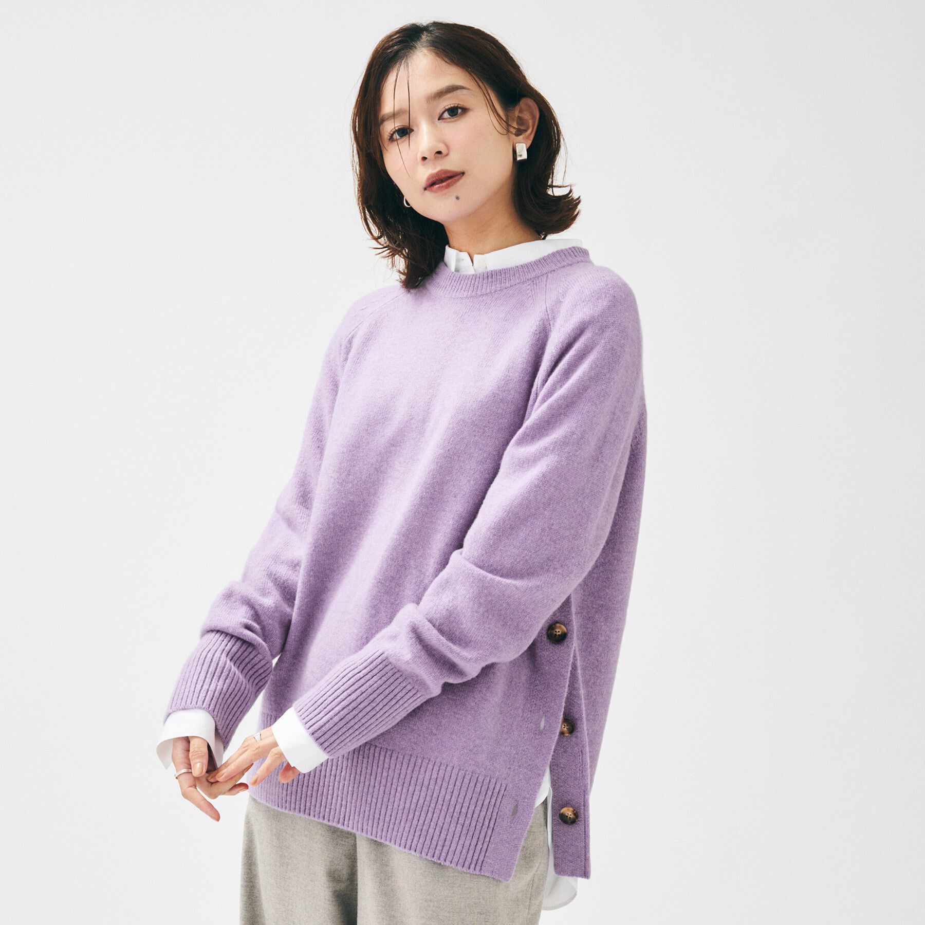 UNTITLED「【重ね着もおすすめ/洗える】ウールカシミヤ クルーネックニット」|ニット・セーター|パープル(081)