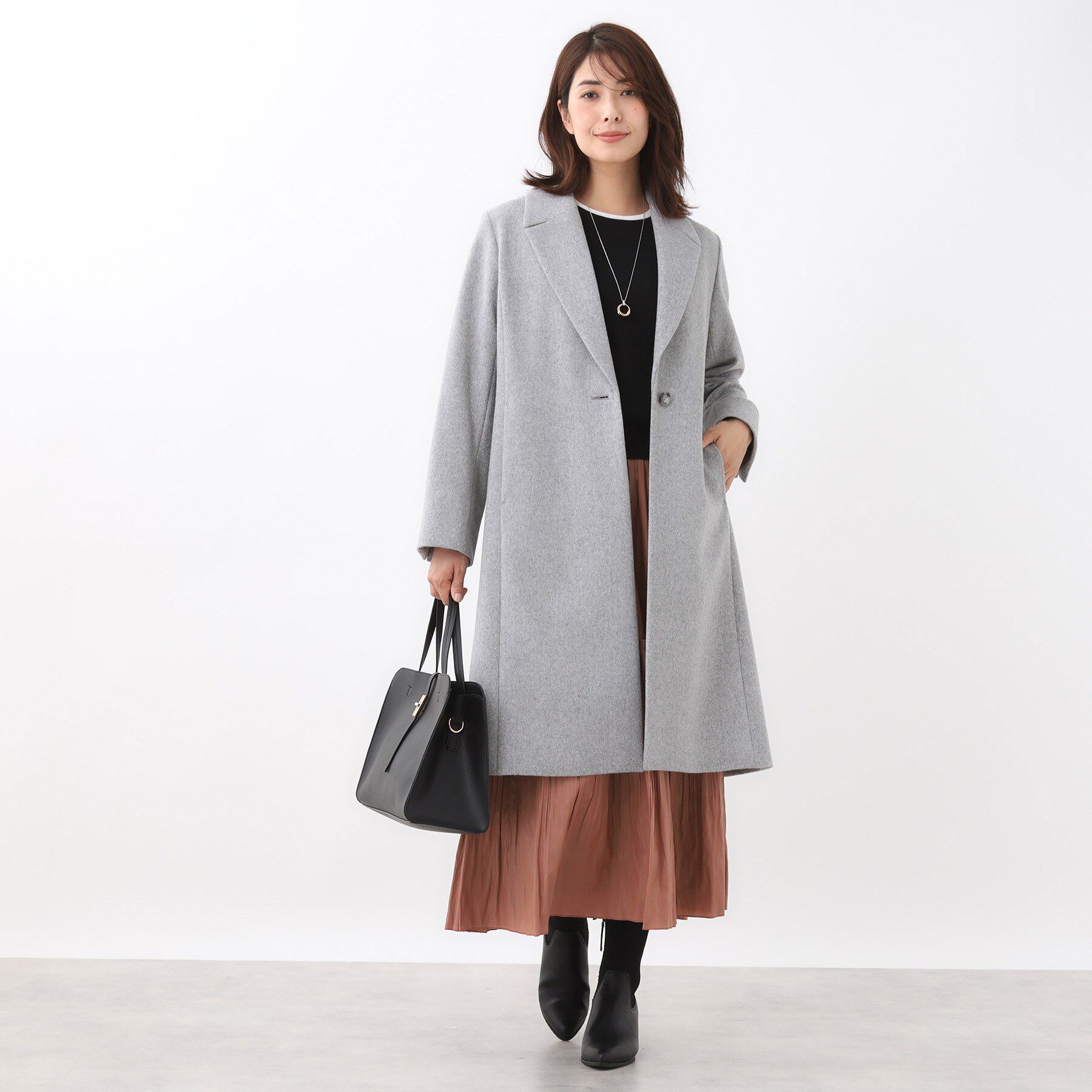 Reflect「【選べる6色】テーラードカラーロングウール混コート」|チェスターコート|
