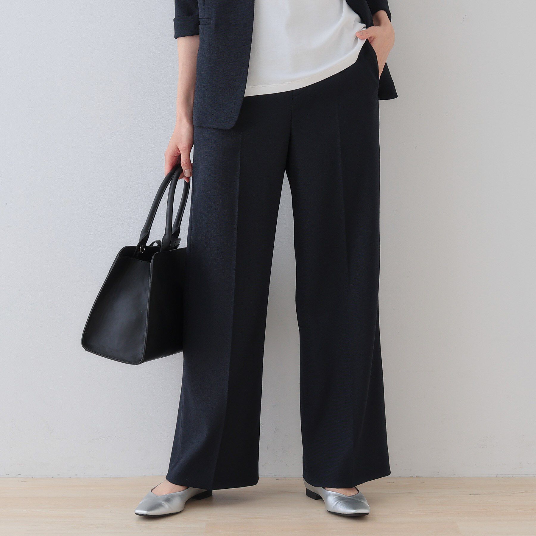 INDIVI「【こなれSETUP】リネンライクワイドパンツ」|その他|ネイビー(094)