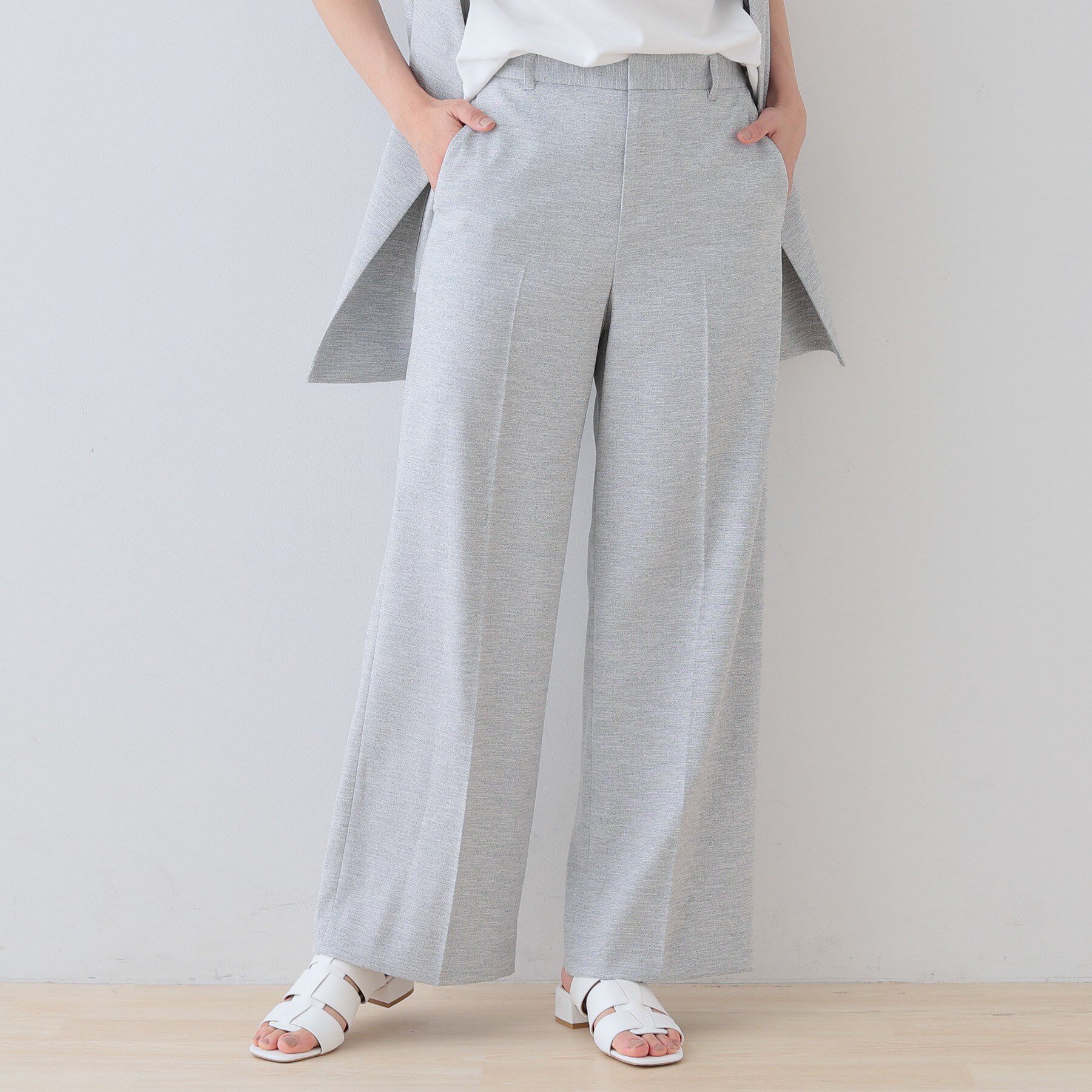 INDIVI「【こなれSETUP】リネンライクワイドパンツ」|その他|ライトグレー(411