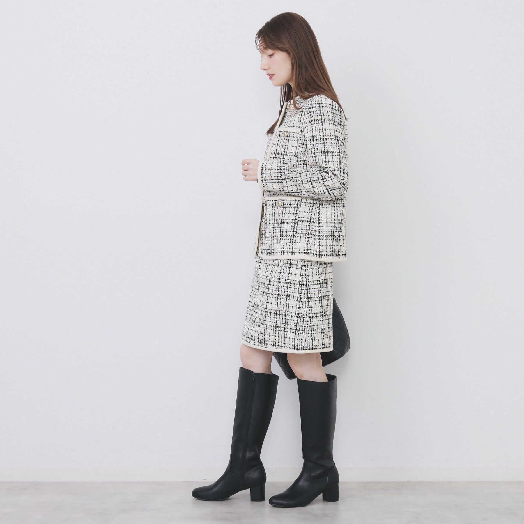 index「チェックツイードジャケットコート/セットアップ対応【洗える】」|ノーカラージャケット|