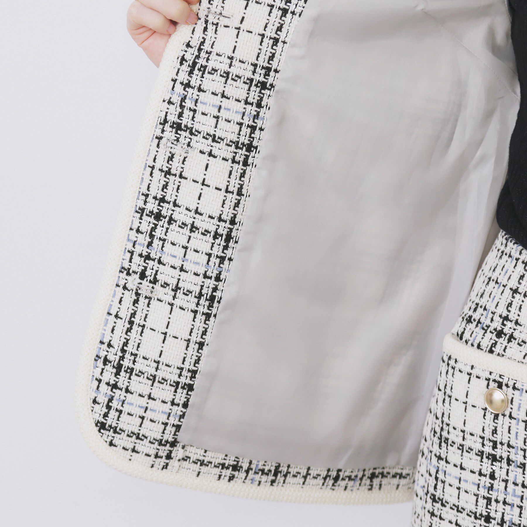 index「チェックツイードジャケットコート/セットアップ対応【洗える】」|ノーカラージャケット|