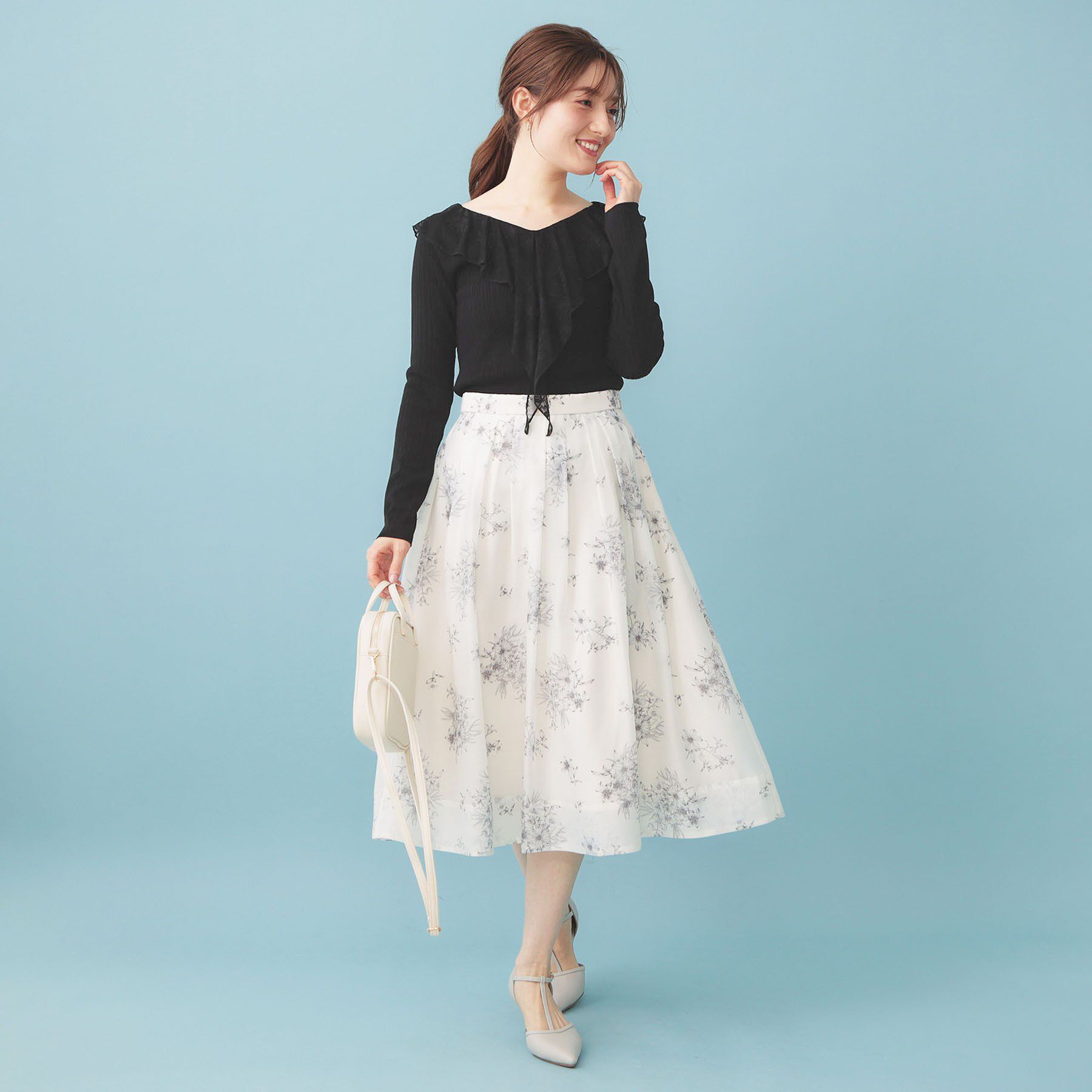 index「レースフリルVネックリブニット【洗濯機OK/抗ピル】」|ニット・セーター|