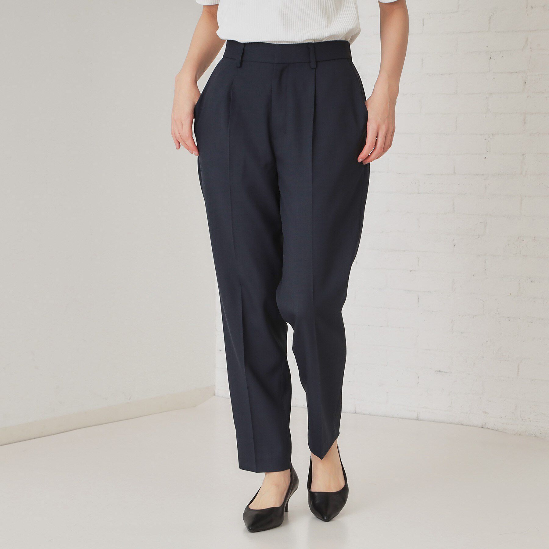 OPAQUE.CLIP「ストレッチリネンライクテーパードパンツ/セットアップ対応可【洗濯機洗い可/防シワ】」|その他|ネイビー(094)