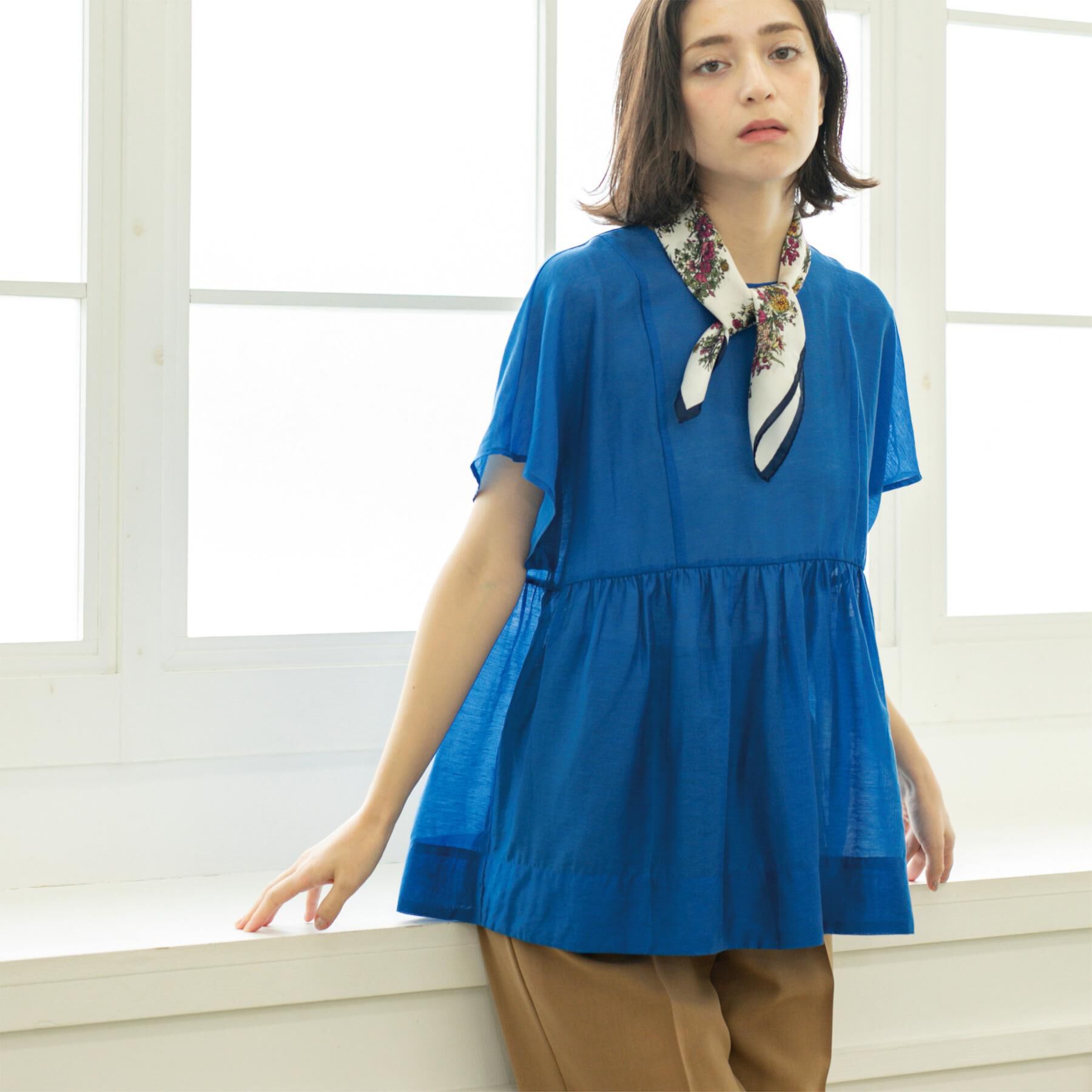 OPAQUE.CLIP「麻混シアーペプラムブラウス【洗濯機洗い可】」|シャツ・ブラウス|ブルー(093)