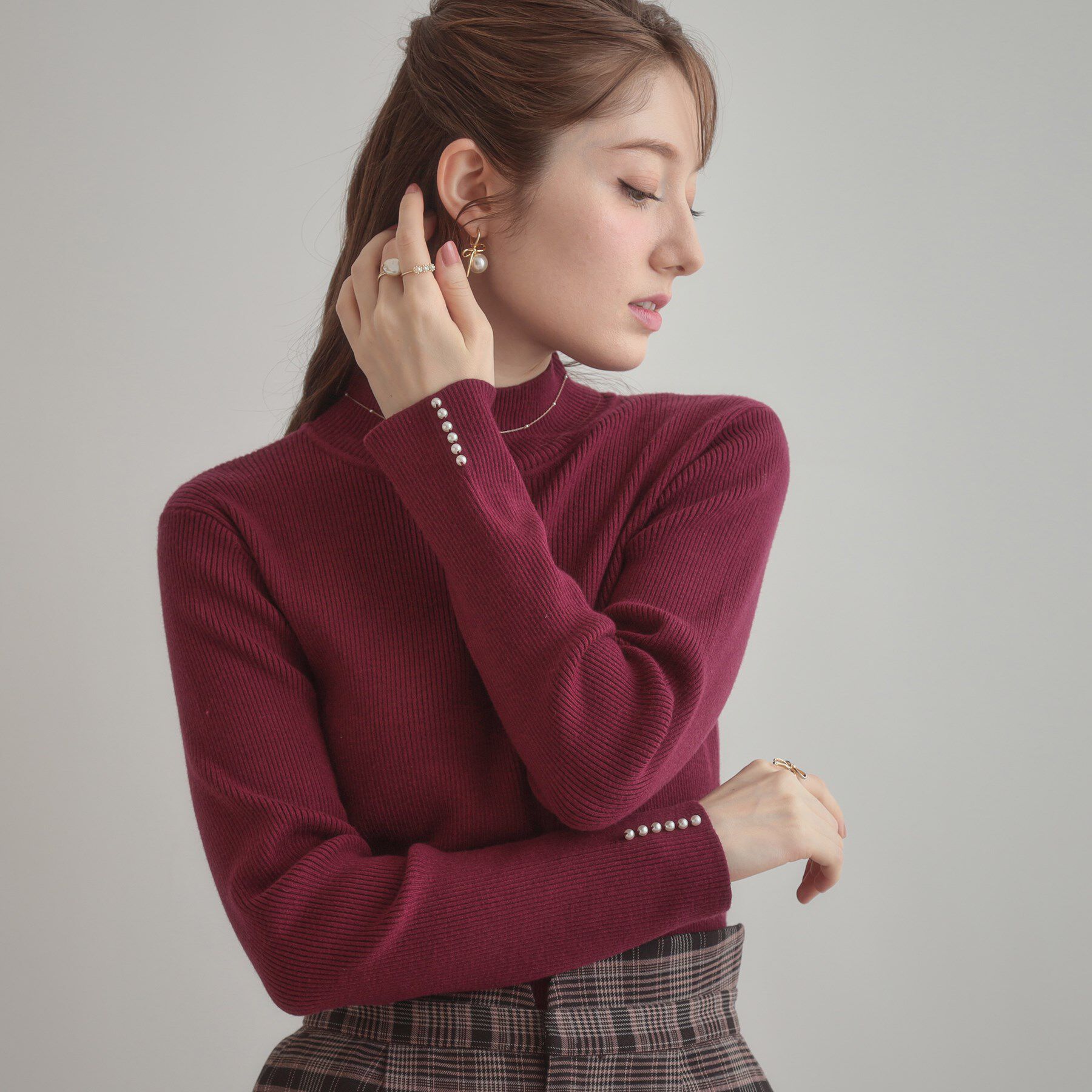Couture broach「【多機能・フェミニン】パール調リブニット」|ニット・セーター|