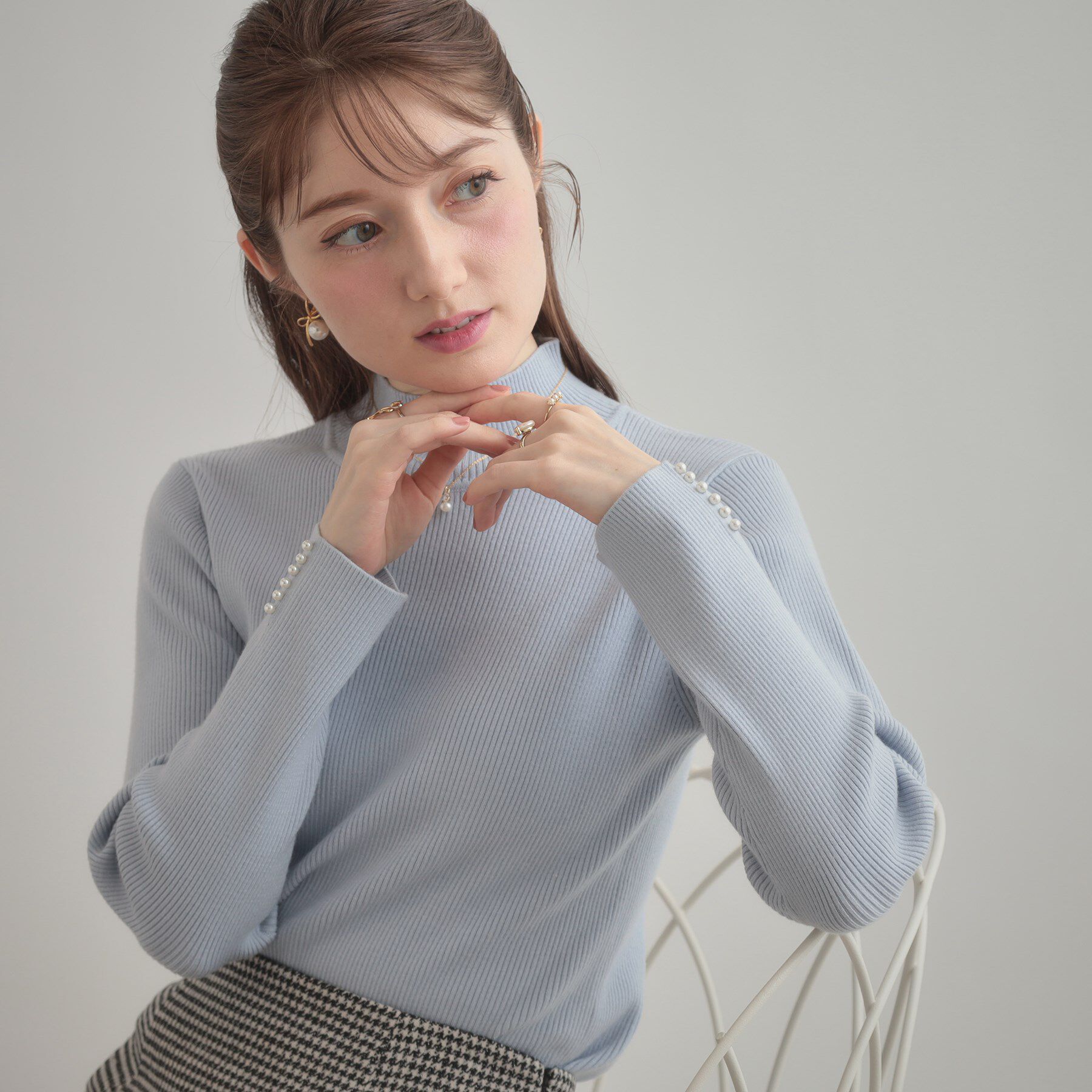 Couture broach「【多機能・フェミニン】パール調リブニット」|ニット・セーター|