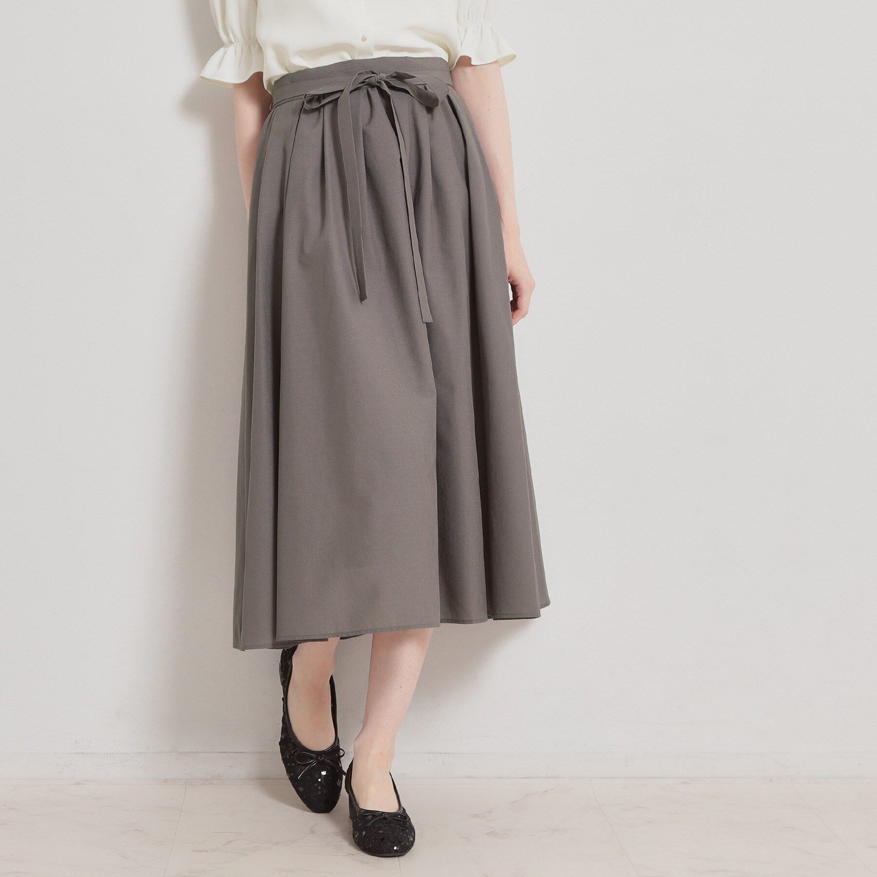 Couture broach「【洗える】パレットボイル 細リボン付きスカート」|スカート|トープ(054)