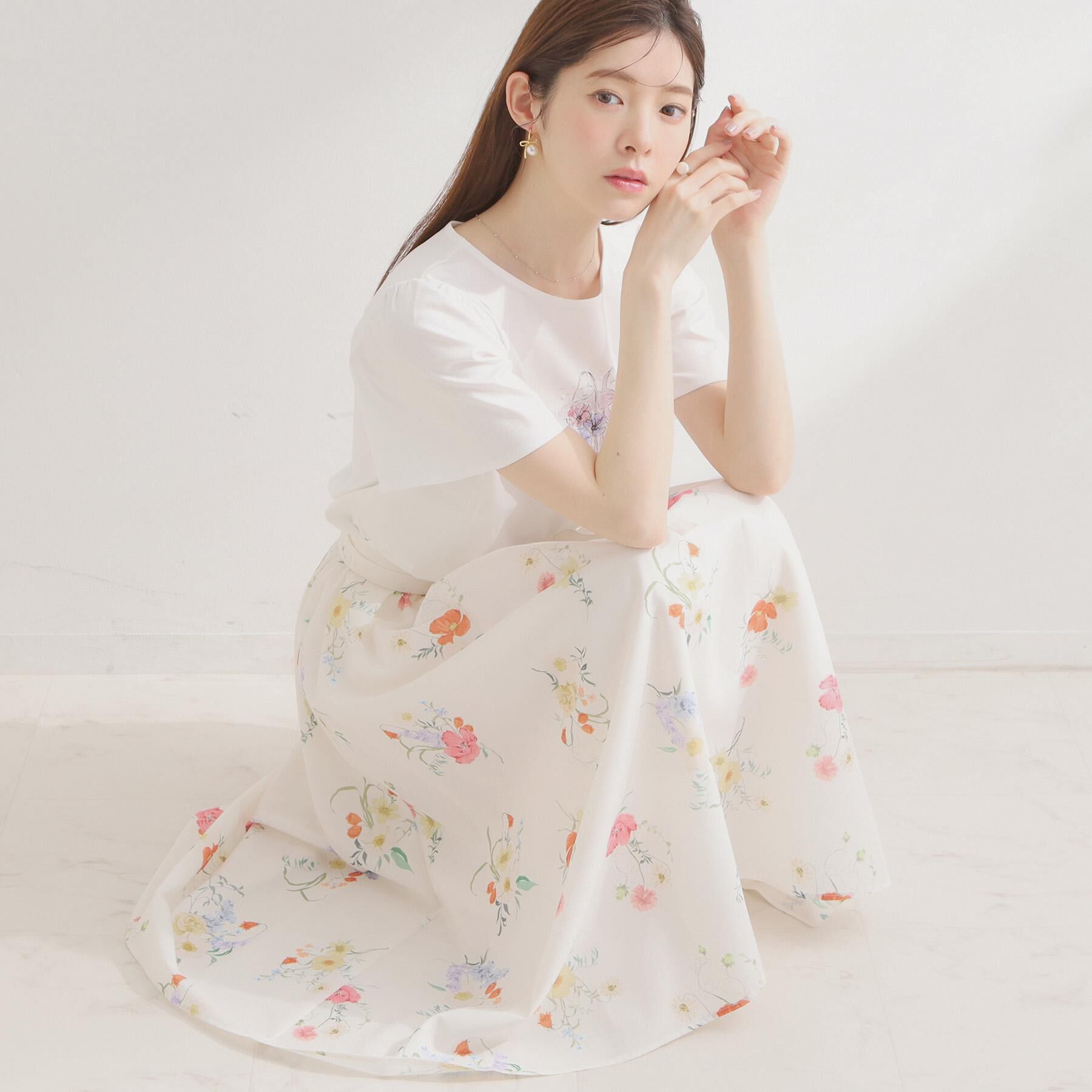 Couture broach「【洗える】パレットボイル 細リボン付きスカート」|スカート|