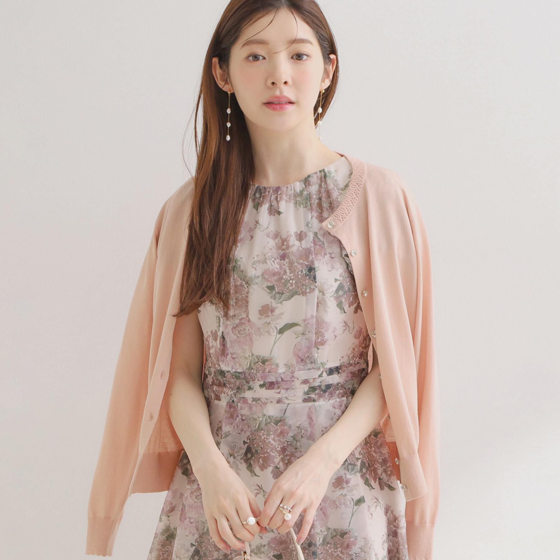 Couture broach「【アンサンブル可・UVカット・アンチピリング】ポイント透かしビジュー釦カーディガン」|カーディガン|ピンク(071)