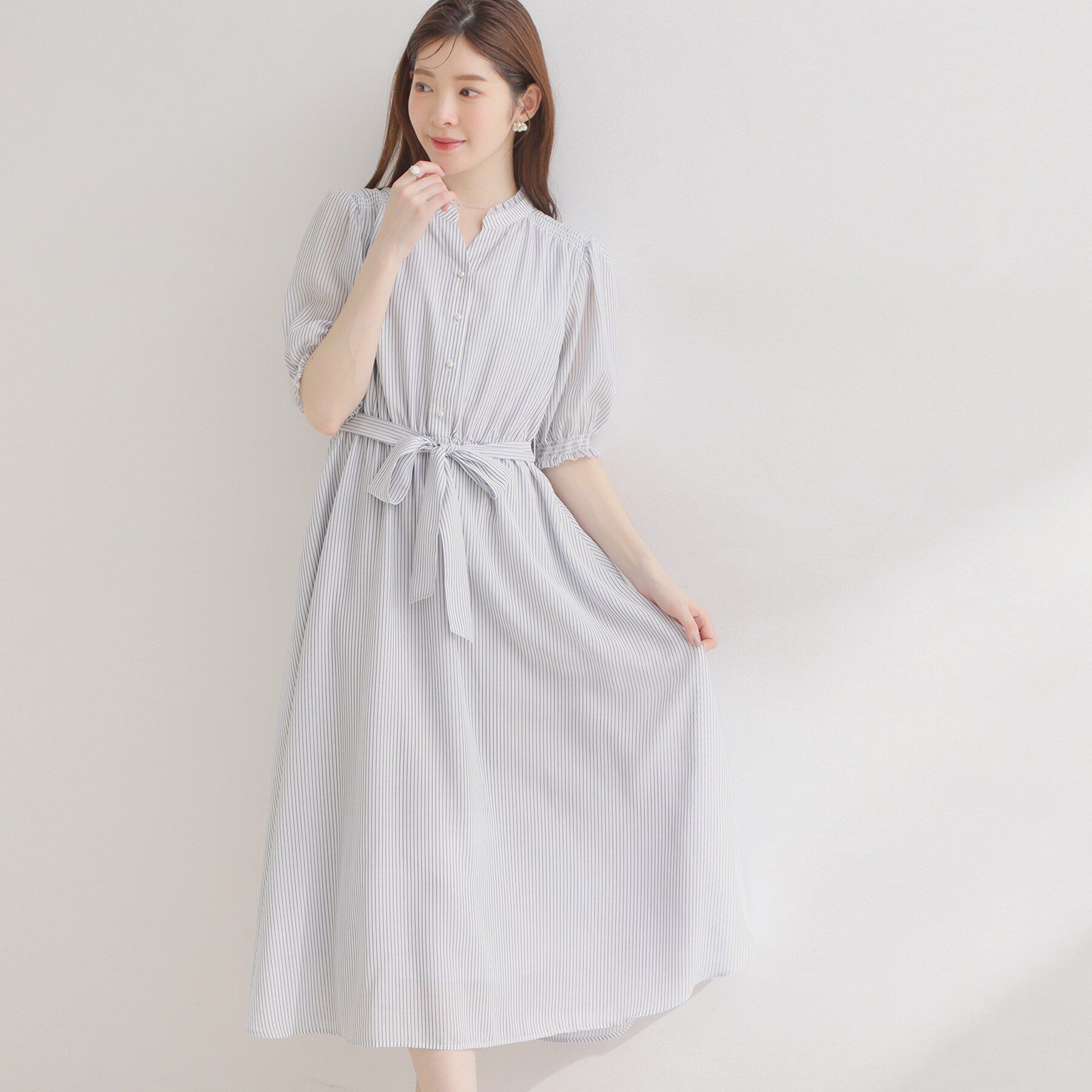 Couture broach「【洗える】シアーストライプ ワンピース」|ワンピース|