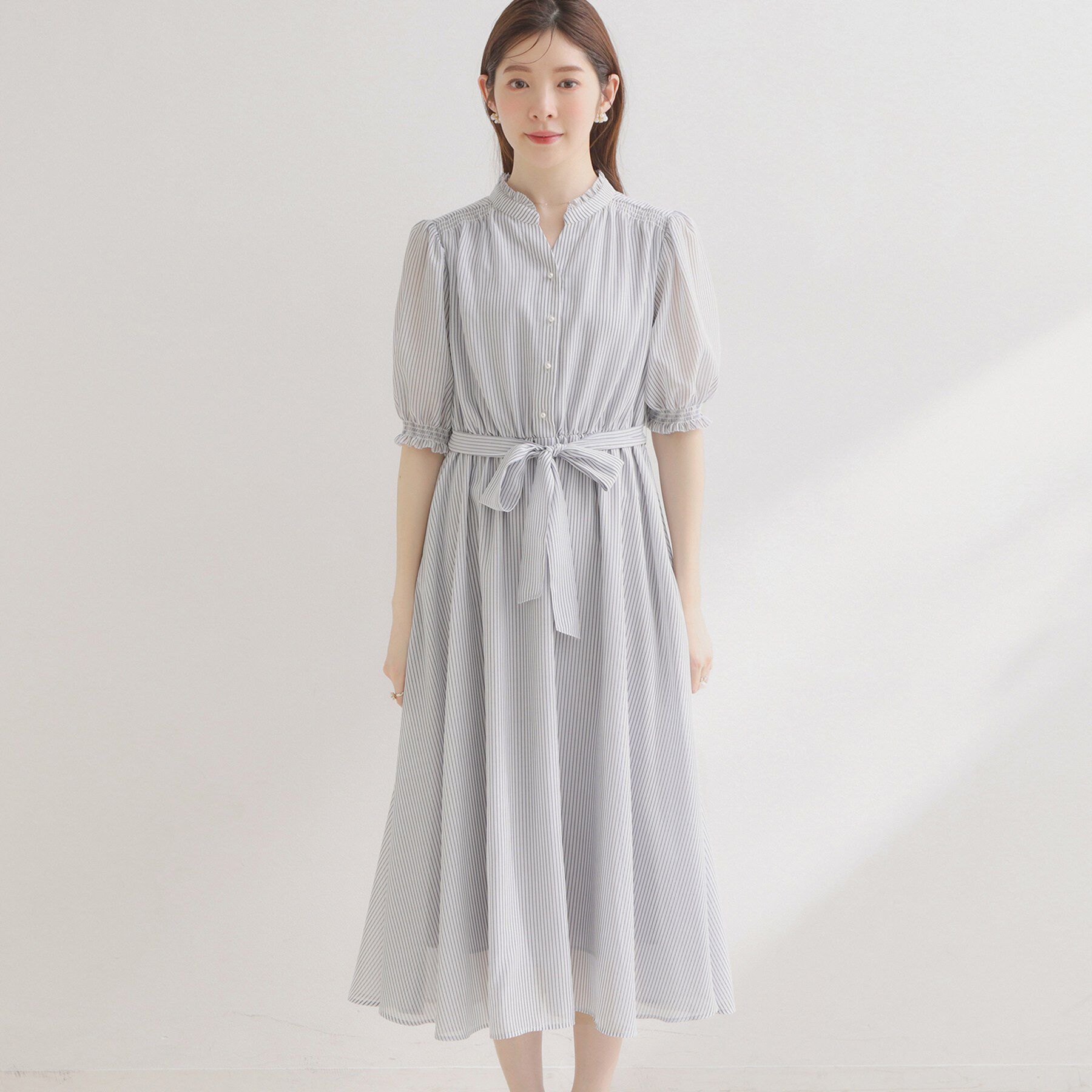 Couture broach「【洗える】シアーストライプ ワンピース」|ワンピース|