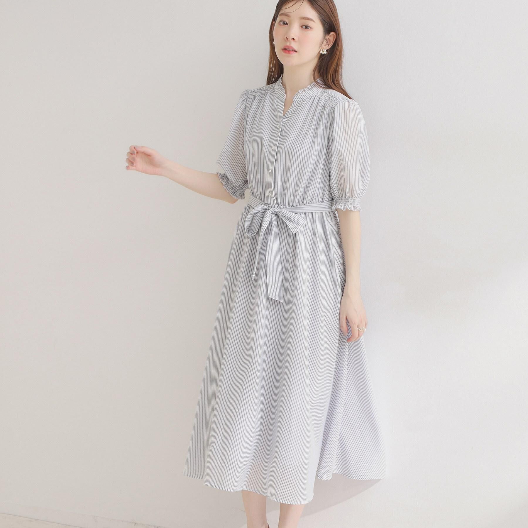 Couture broach「【洗える】シアーストライプ ワンピース」|ワンピース|ブルー(392)