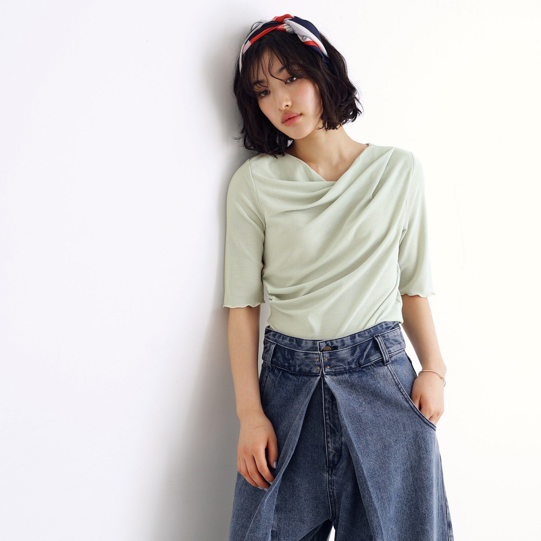 THE SHOP TK「ドレープカットソー【洗濯機OK/シワになりにくい】」|シャツ・ブラウス|ライトグリーン(02