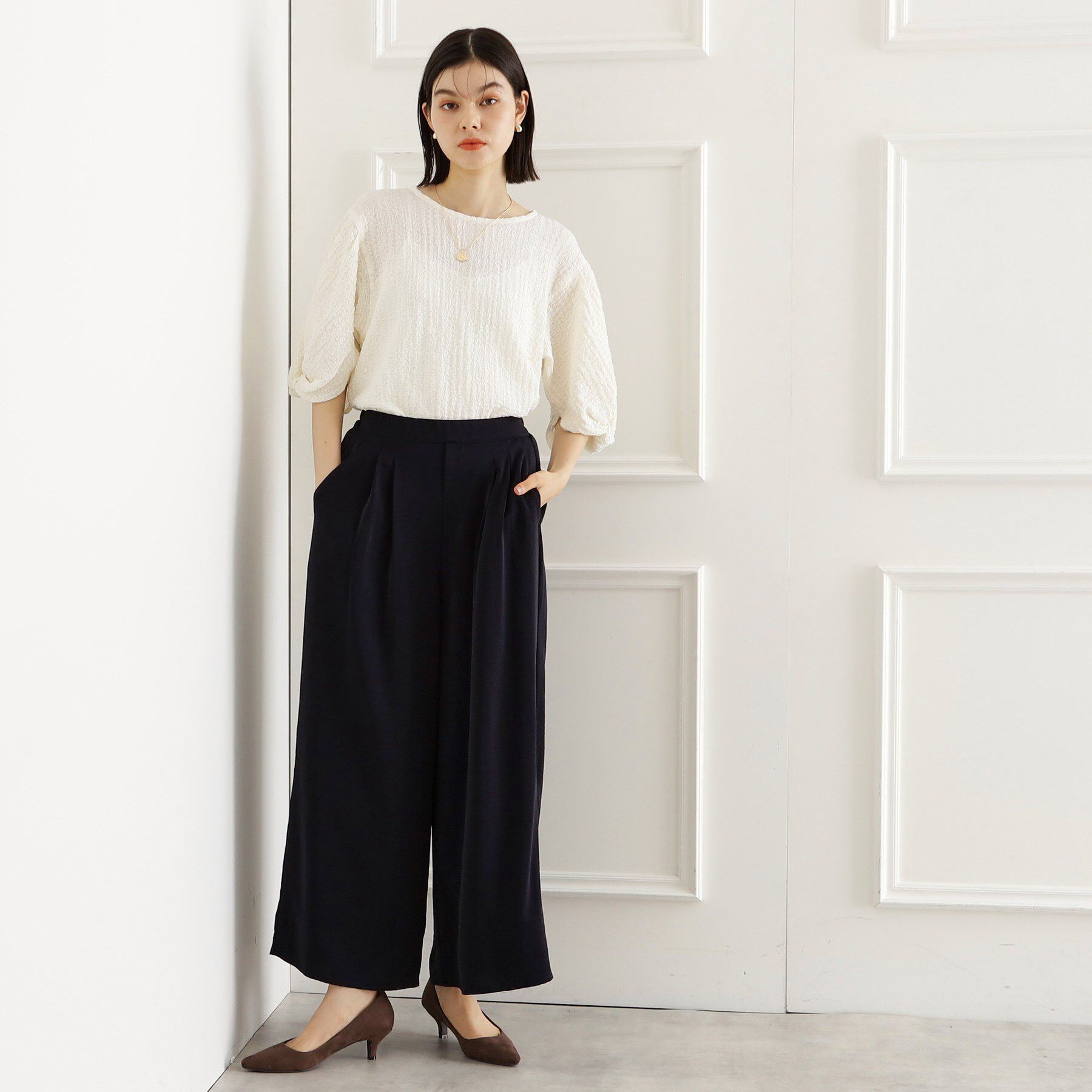 THE SHOP TK「ポコポコ袖タックプルオーバー　体型カバー/洗濯機OK」|Tシャツ・カットソー|