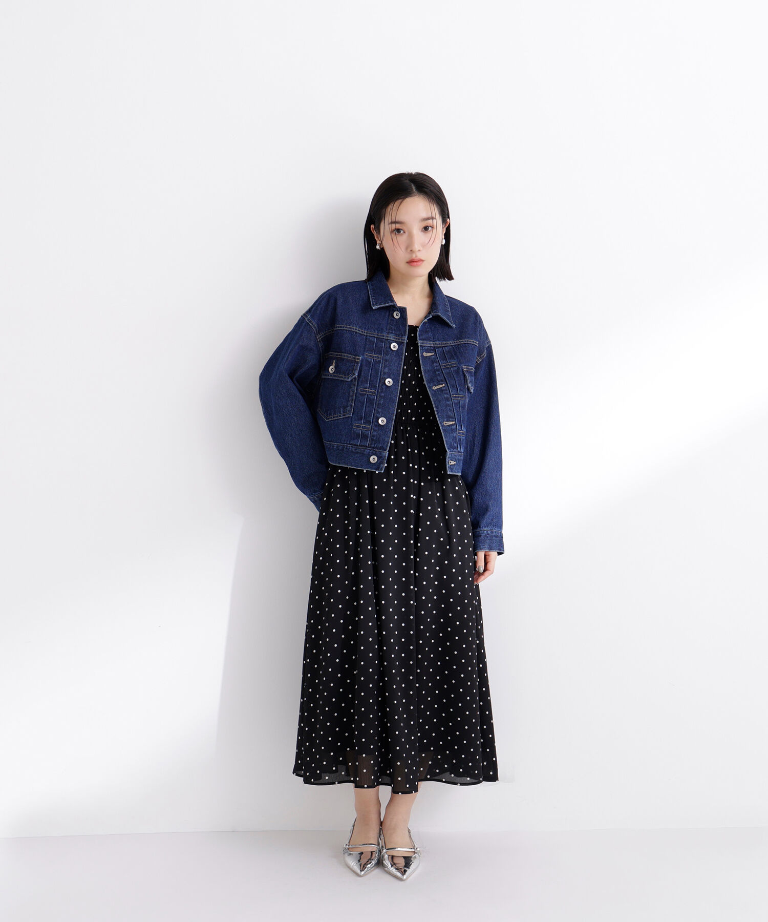  「ドットプリントシャーリングワンピース」|ワンピース|