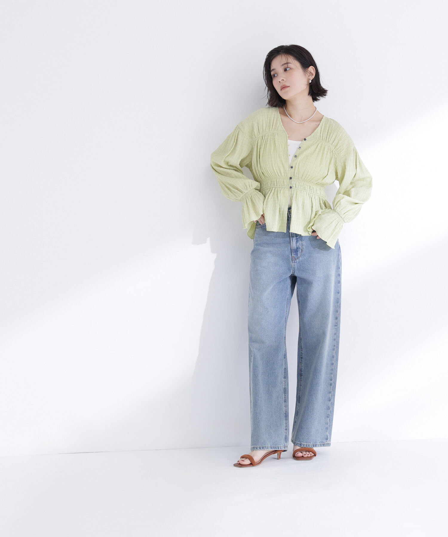  「Vネックギャザーブラウス」|シャツ・ブラウス|