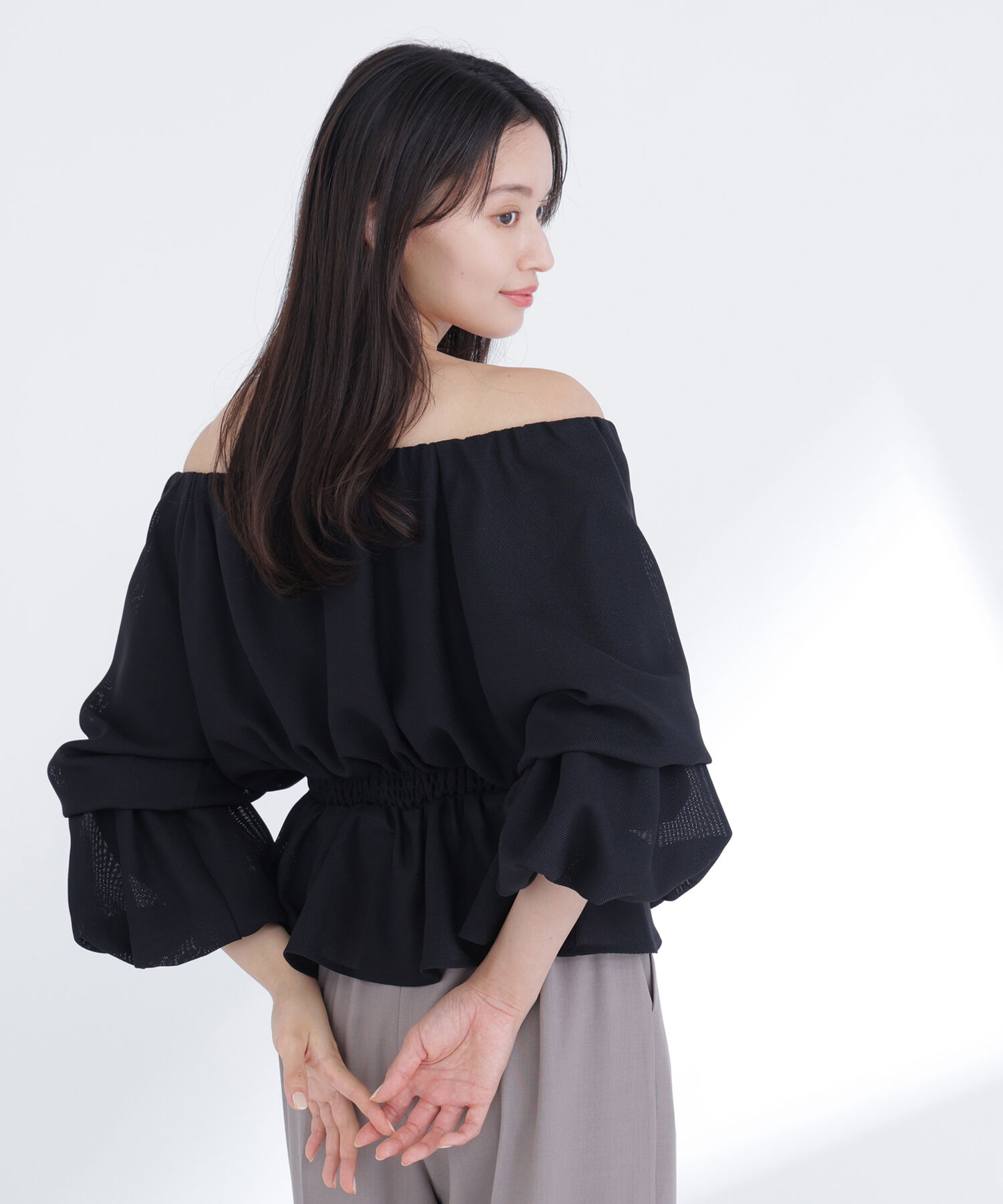  「メッシュギャザーペプラムブラウス」|シャツ・ブラウス|