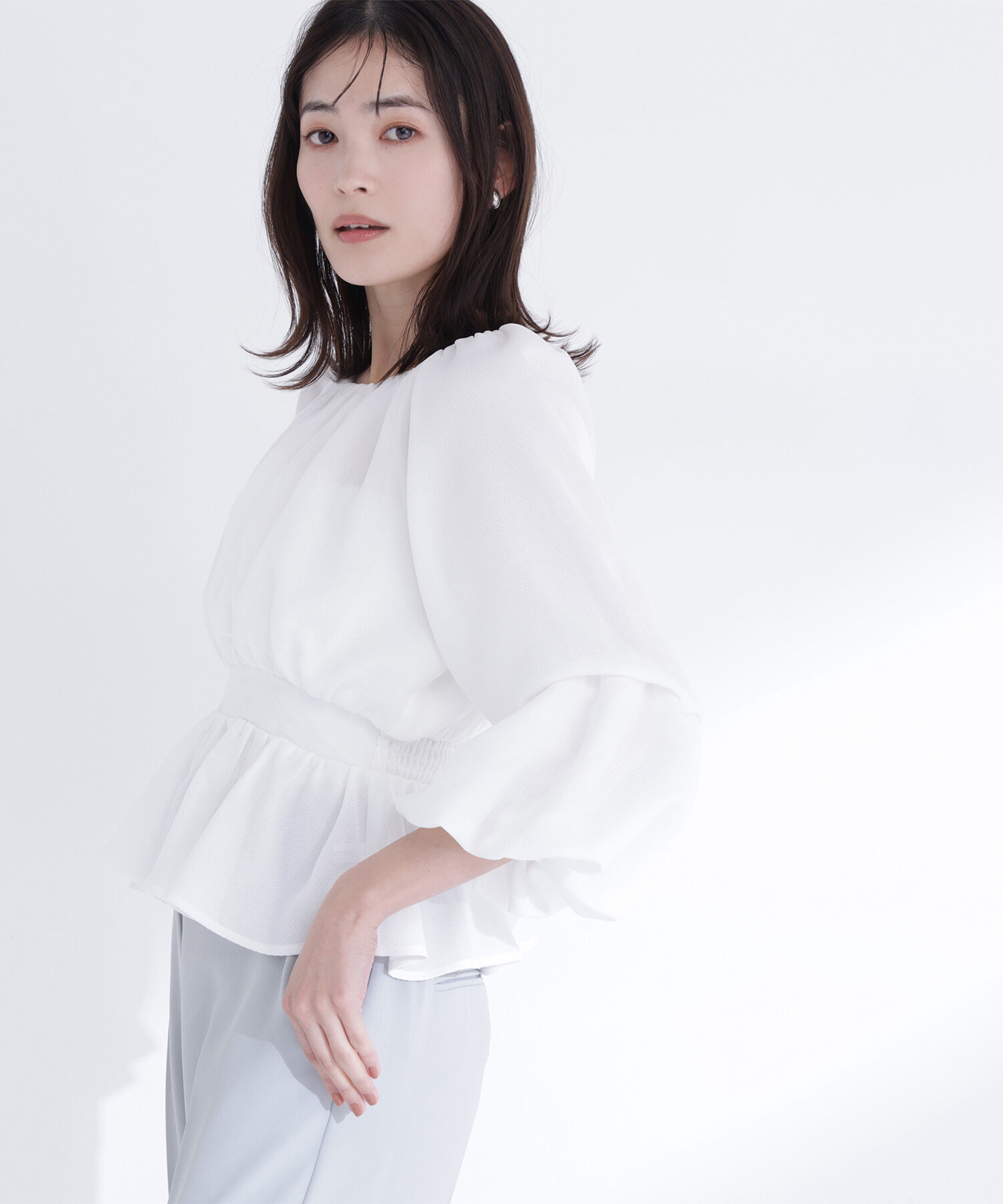  「メッシュギャザーペプラムブラウス」|シャツ・ブラウス|