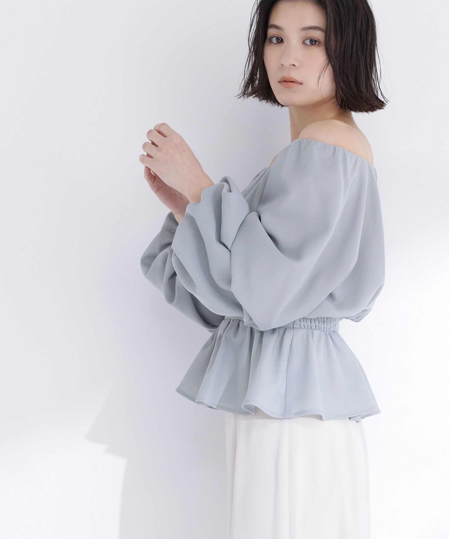  「メッシュギャザーペプラムブラウス」|シャツ・ブラウス|
