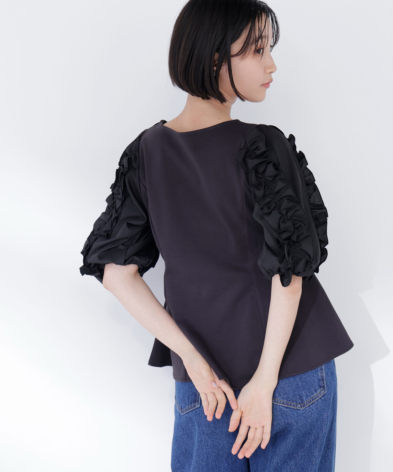  「フリルスリーブドッキングカットソー」|Tシャツ・カットソー|