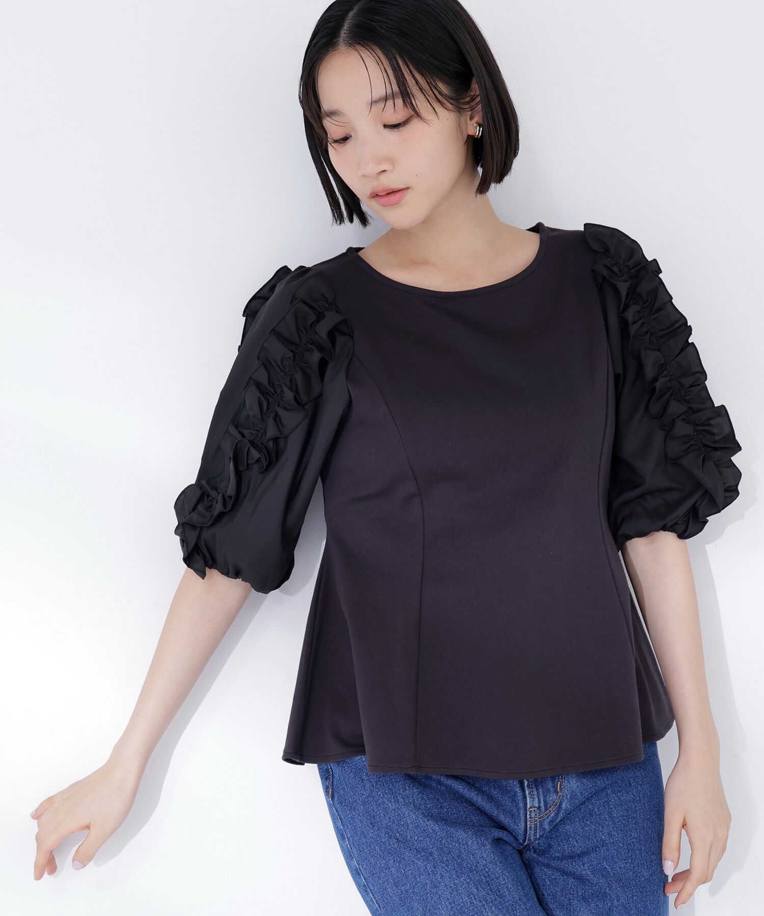  「フリルスリーブドッキングカットソー」|Tシャツ・カットソー|