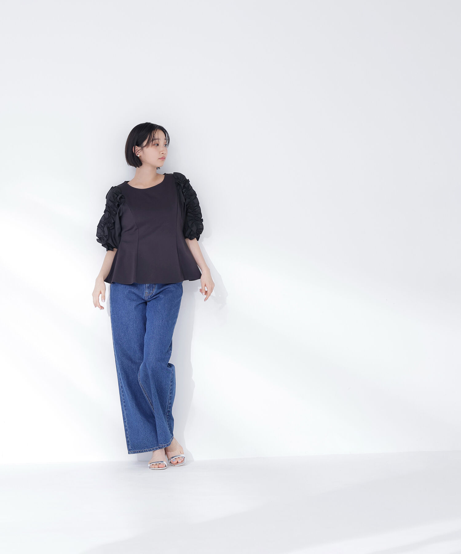  「フリルスリーブドッキングカットソー」|Tシャツ・カットソー|