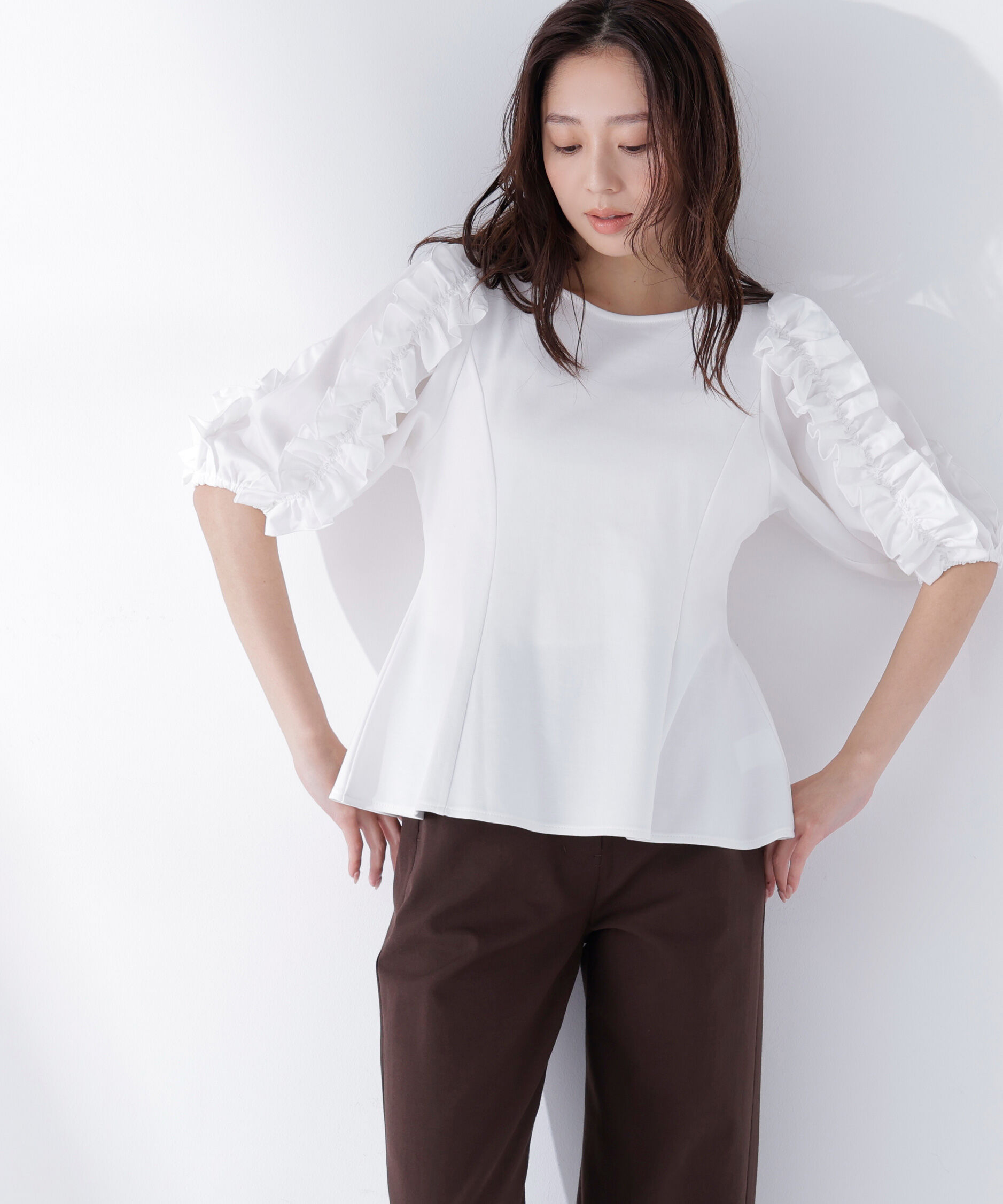  「フリルスリーブドッキングカットソー」|Tシャツ・カットソー|オフホワイト1